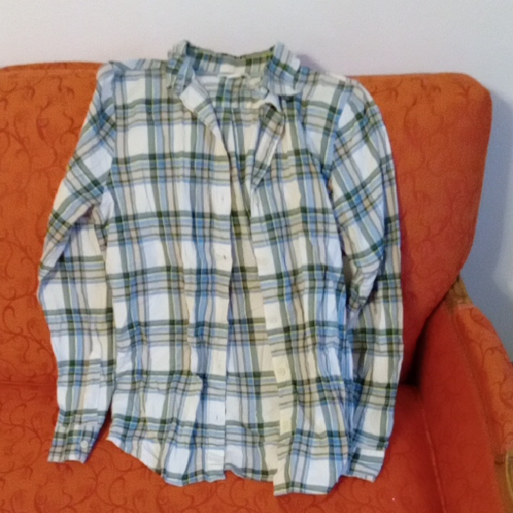 Amazon Essentials Plaid Shirt - Blue, Green, and White